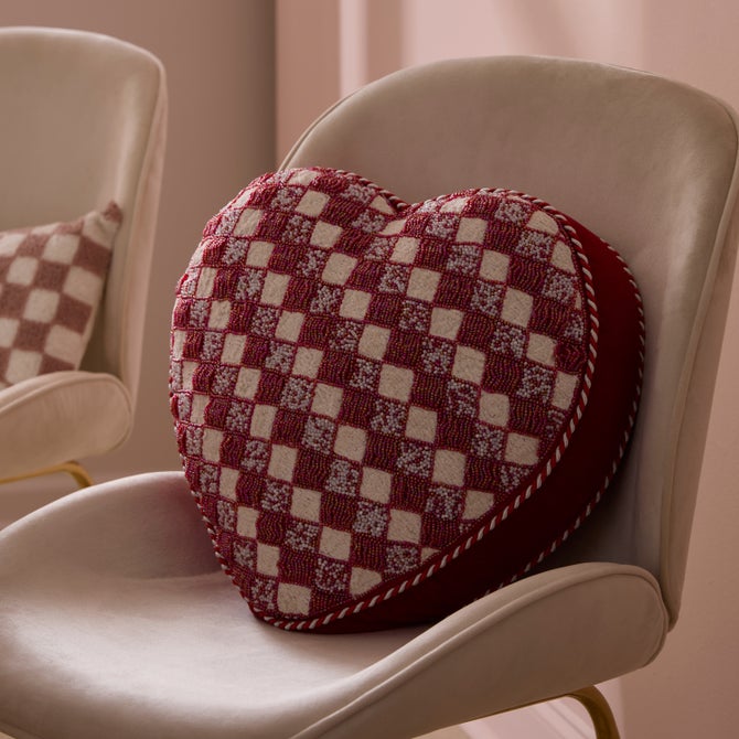 Red and White Check Heart Shaped Throw Pillow image number 4