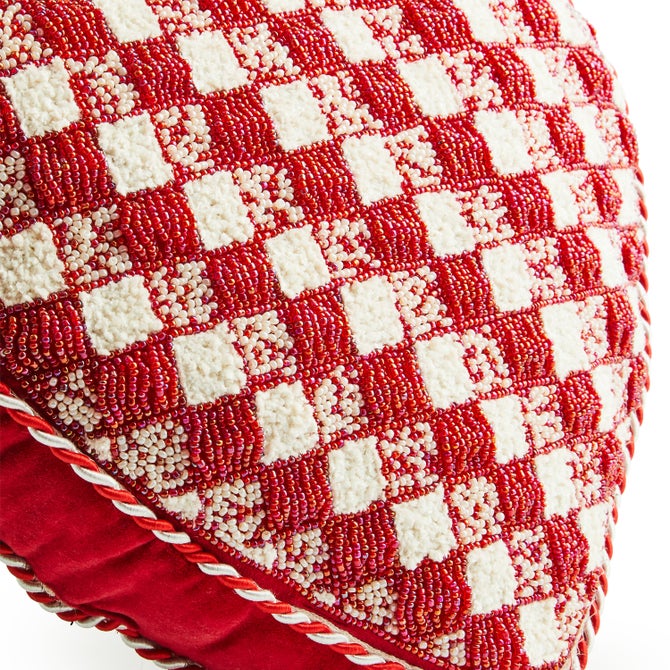 Red and White Check Heart Shaped Throw Pillow image number 1