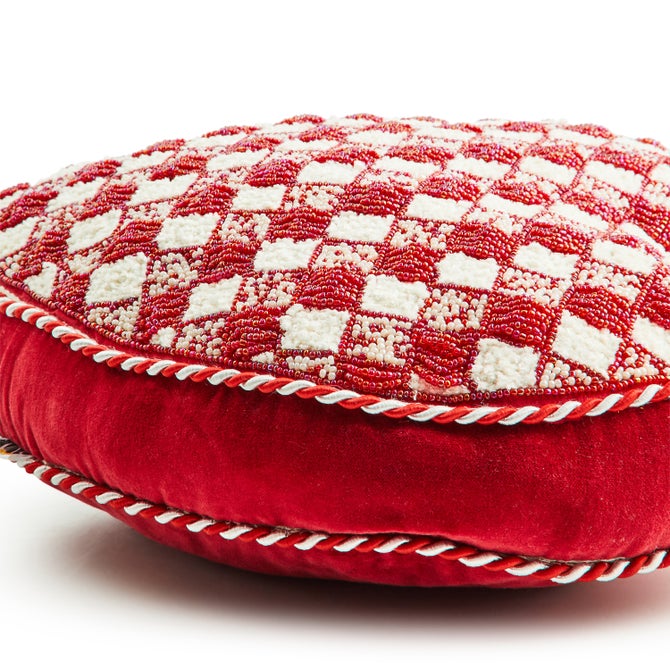 Red and White Check Heart Shaped Throw Pillow image number 2