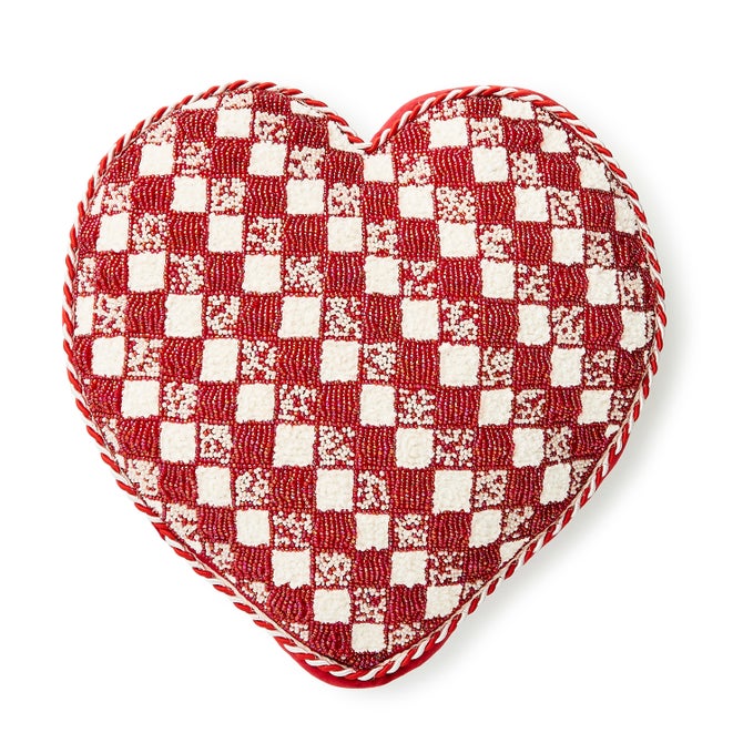 Red and White Check Heart Shaped Throw Pillow image number 0