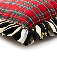 Red Tartan & Stripe Ruffle Pillow
