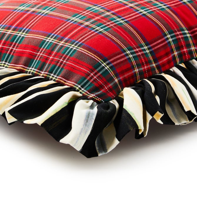 Red Tartan & Stripe Ruffle Pillow image number 3