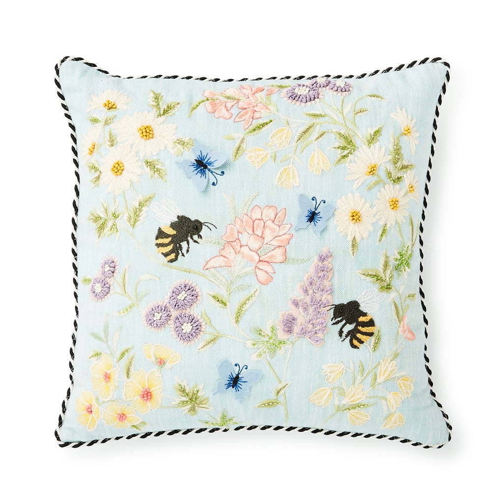 Floral & Bee Throw Pillow mackenzie-childs Panama imagen 1 Floral & Bee Throw Pillow mackenzie-childs Panama imagen 1