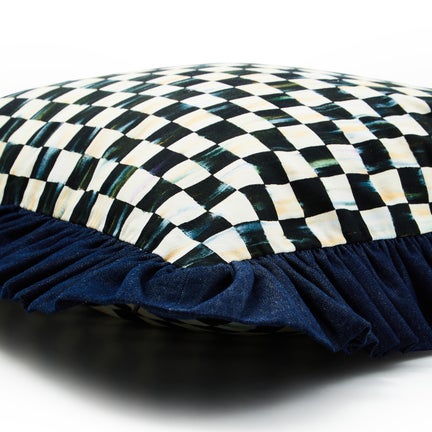 Courtly Check With Denim Ruffle Throw Pillow