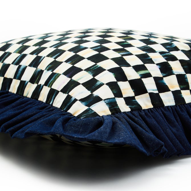 Courtly Check With Denim Ruffle Throw Pillow image number 1