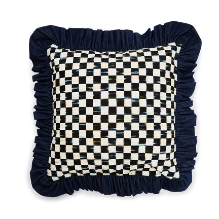 Courtly Check With Denim Ruffle Throw Pillow