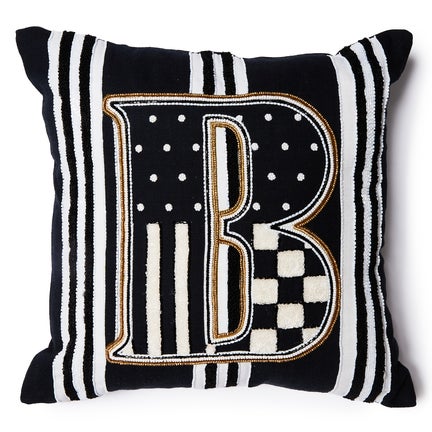 Monogram "B" Beaded Throw Pillow