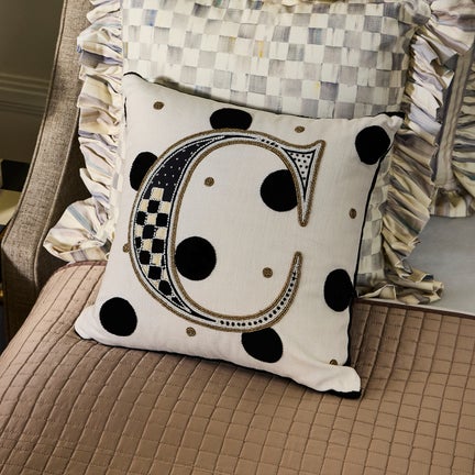 Monogram "C" Beaded Throw Pillow