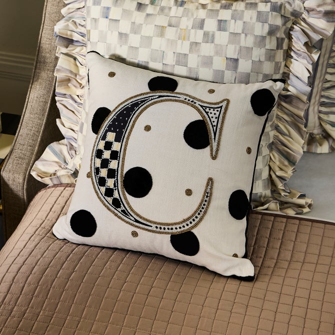 Monogram "C" Beaded Throw Pillow image number 1