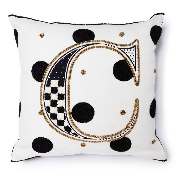 Monogram "C" Beaded Throw Pillow image number 0