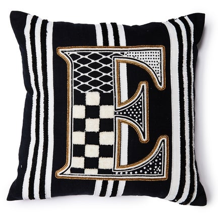 Monogram "E" Beaded Throw Pillow