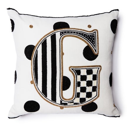 Monogram "G" Beaded Throw Pillow