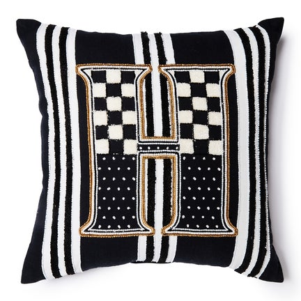 Monogram "H" Beaded Throw Pillow