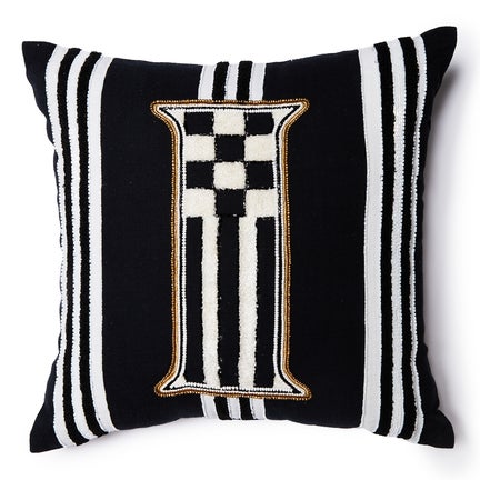 Monogram "I" Beaded Throw Pillow