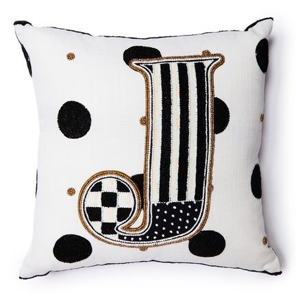 Monogram "J" Beaded Throw Pillow