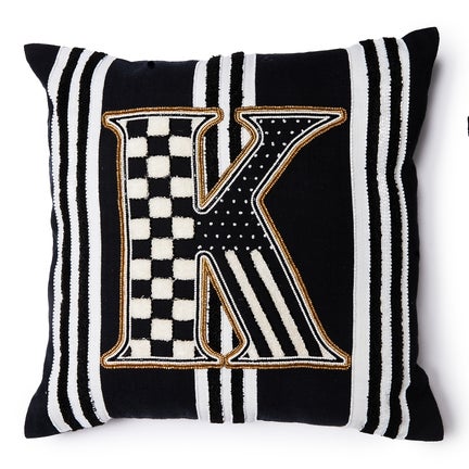 Monogram "K" Beaded Throw Pillow
