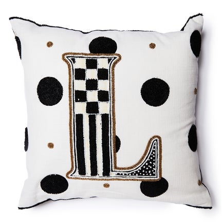 Monogram "L" Beaded Throw Pillow