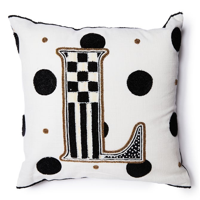 Monogram "L" Beaded Throw Pillow image number 0