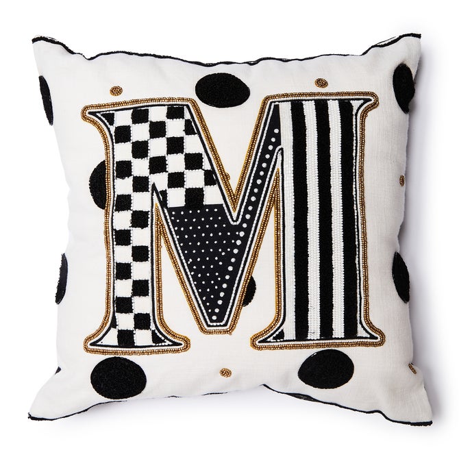 Monogram "M" Beaded Throw Pillow image number 0