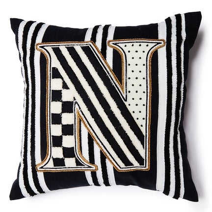 Monogram "N" Beaded Throw Pillow