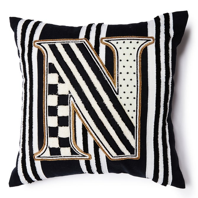 Monogram "N" Beaded Throw Pillow image number 0