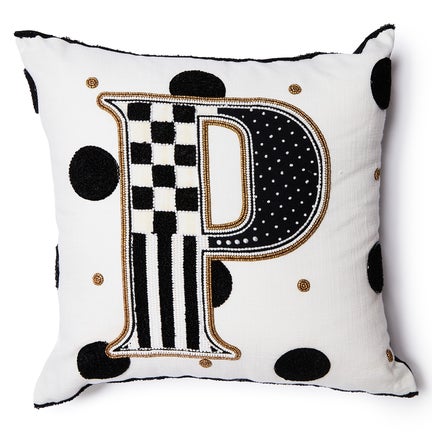 Monogram "P" Beaded Throw Pillow