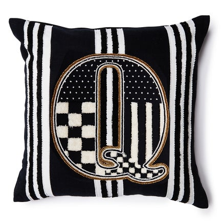 Monogram "Q" Beaded Throw Pillow