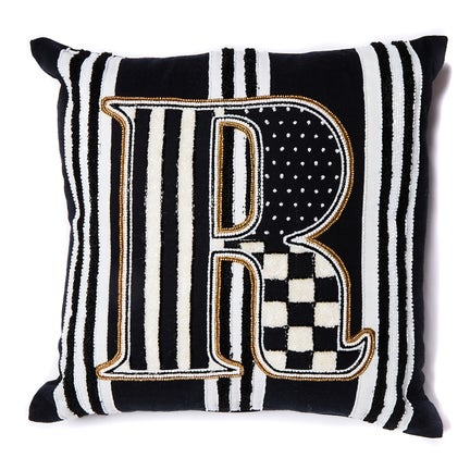 Monogram "R" Beaded Throw Pillow