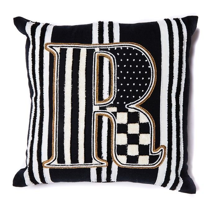 Monogram "R" Beaded Throw Pillow image number 0