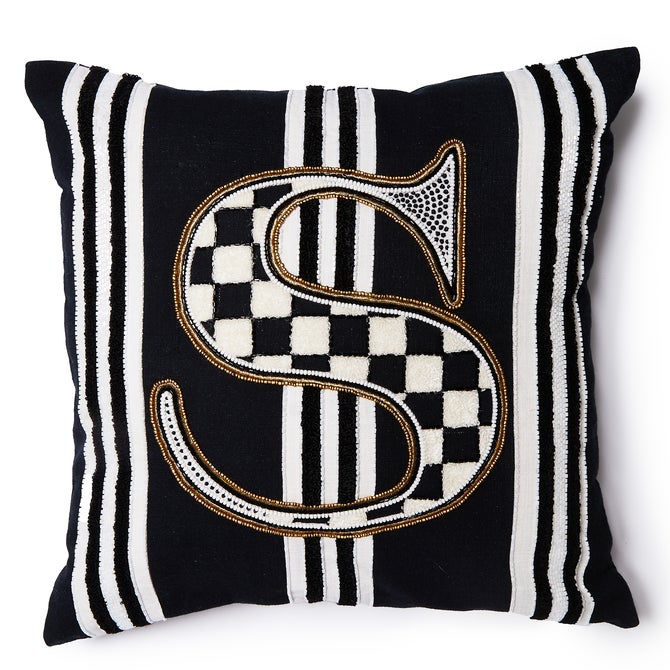 Monogram "S" Beaded Throw Pillow image number 0