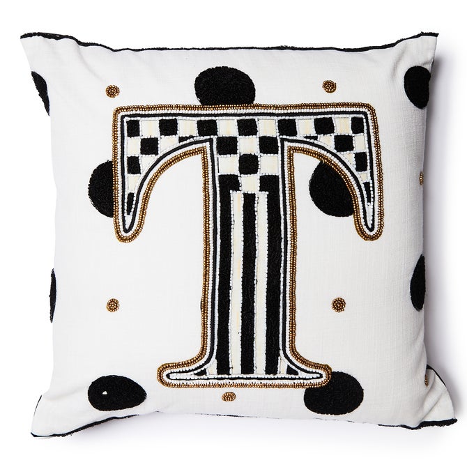Monogram "T" Beaded Throw Pillow image number 0
