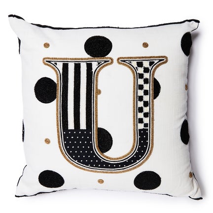 Monogram "U" Beaded Throw Pillow