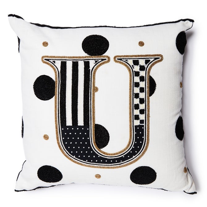 Monogram "U" Beaded Throw Pillow image number 0