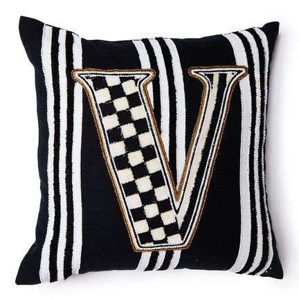 Monogram "V" Beaded Throw Pillow