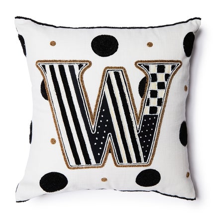 Monogram "W" Beaded Throw Pillow