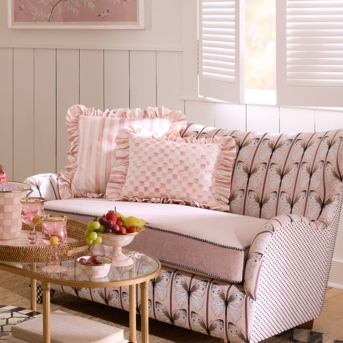 Rosy Check Ruffle Throw Pillow image number 1