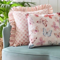 Rosy Check Ruffle Throw Pillow