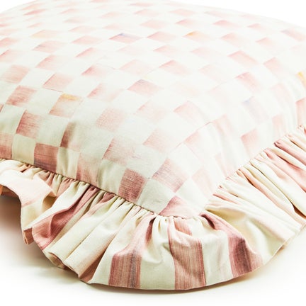 Rosy Check Ruffle Throw Pillow