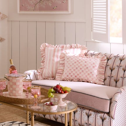 Rosy Stripe Ruffle Throw Pillow