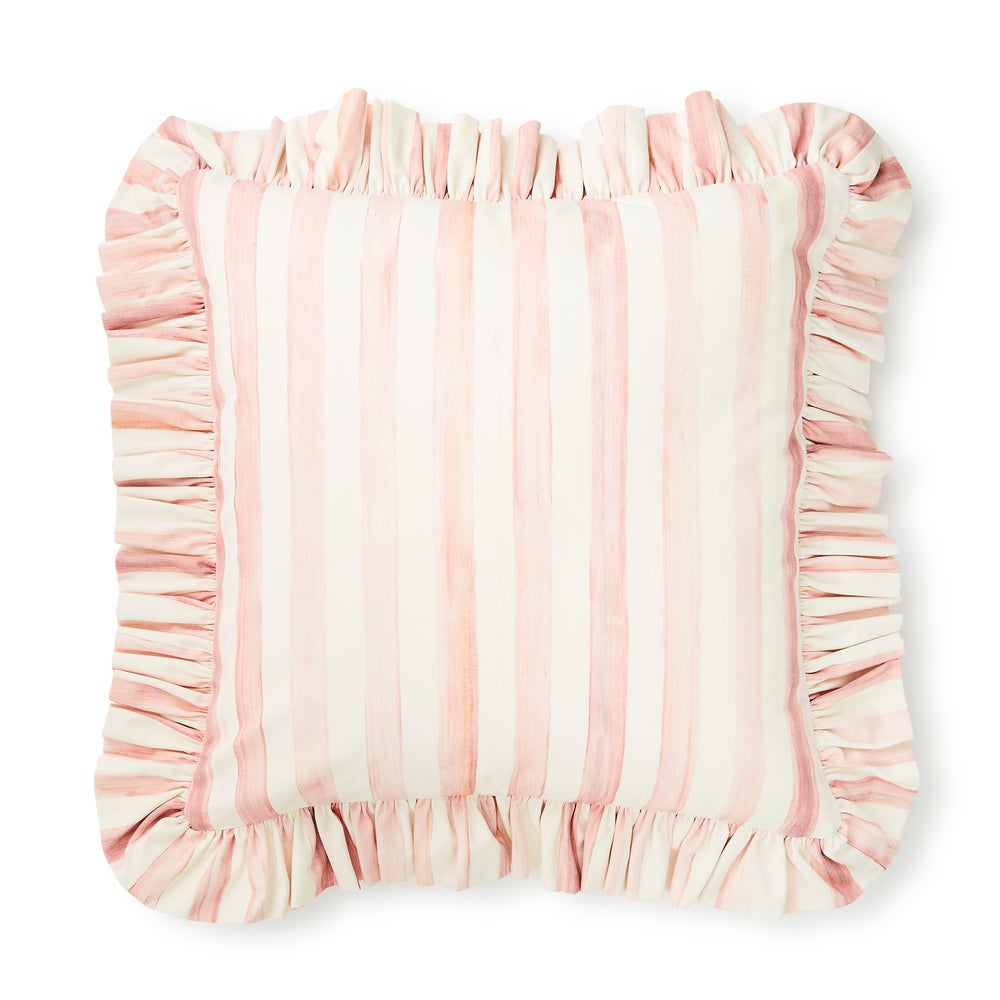 Check Ruffle Pillow - Rosy Stripe, Square Pillow mackenzie-childs Panama imagen 1
