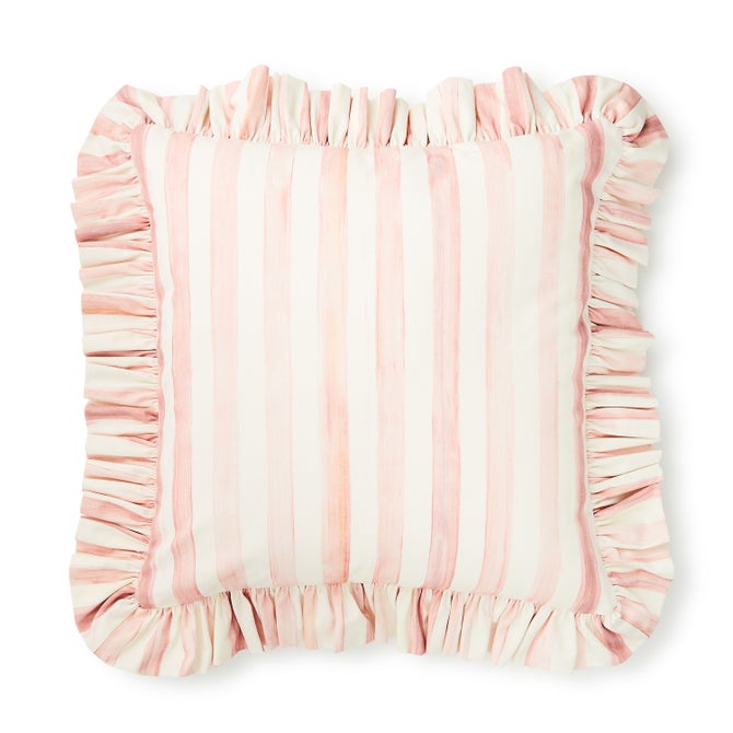 Rosy Stripe Ruffle Throw Pillow image number 0