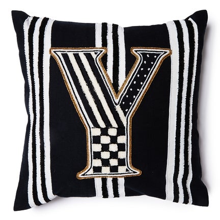 Monogram "Y" Beaded Throw Pillow