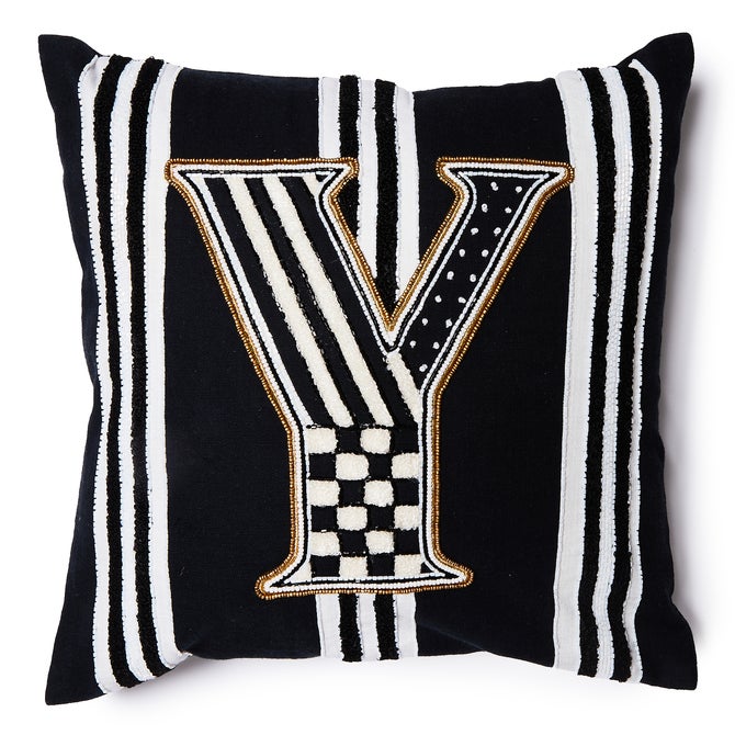 Monogram "Y" Beaded Throw Pillow image number 0