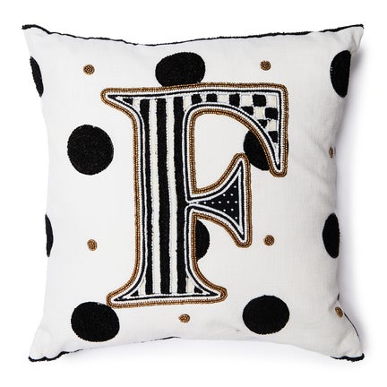 Monogram "F" Beaded Throw Pillow