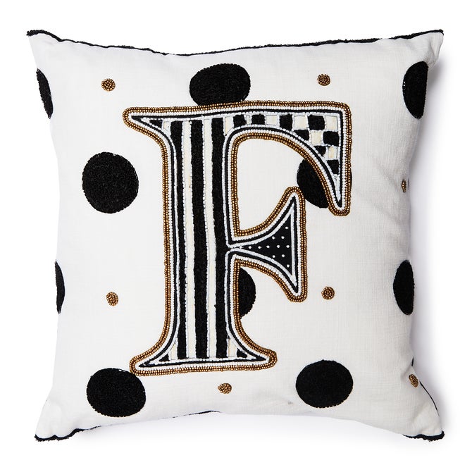 Monogram "F" Beaded Throw Pillow image number 0