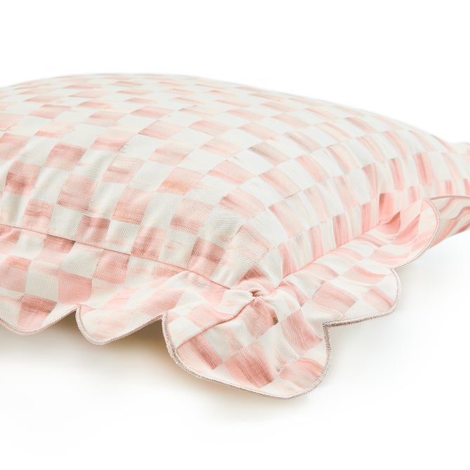 Rosy Check Reversible Scalloped Throw Pillow image number 3