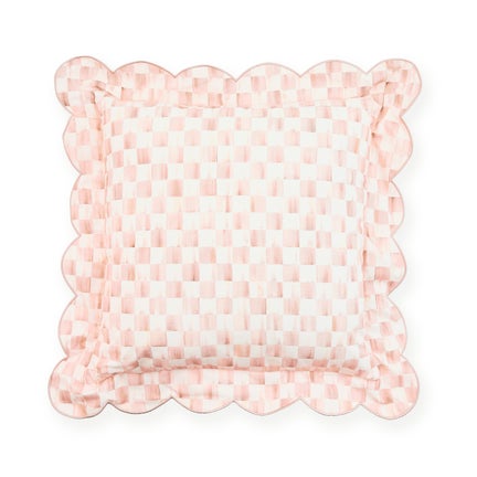 Rosy Check Reversible Scalloped Throw Pillow