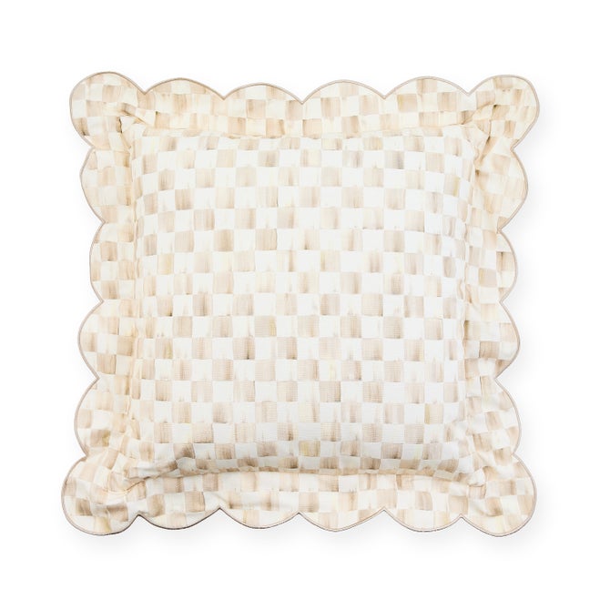 Mocha Check Reversible Scalloped Throw Pillow image number 0