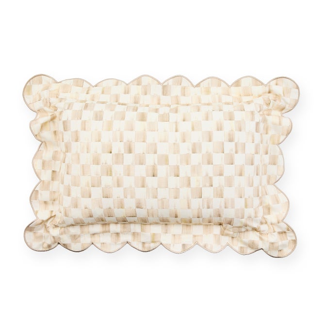 Mocha Check Reversible Scalloped Lumbar Throw Pillow image number 0