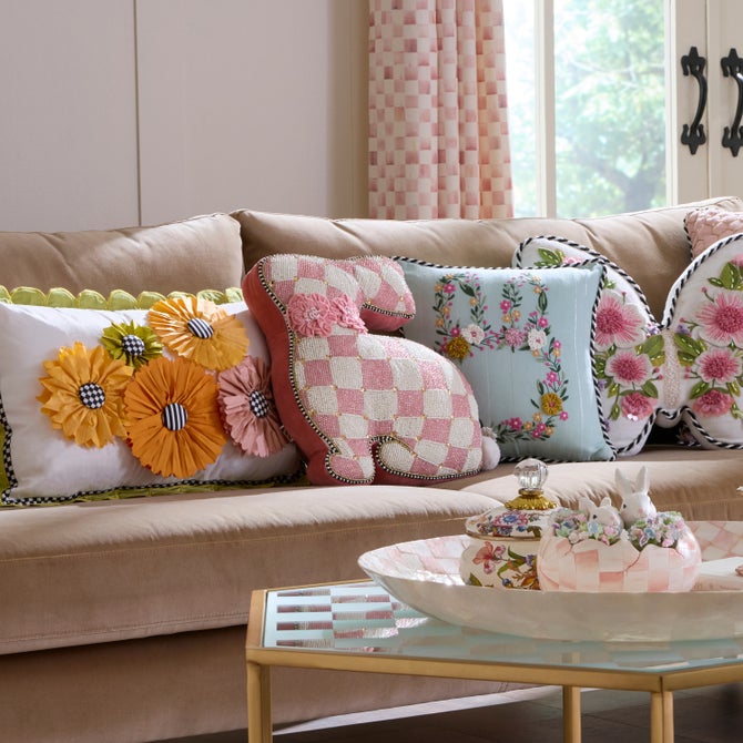 Pink Beaded Bunny Shaped Throw Pillow image number 1